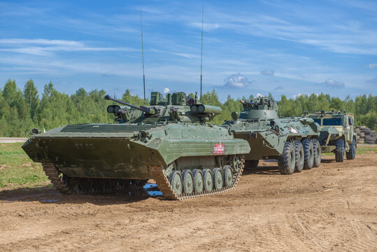 ALABINO, RUSSIA - AUGUST 25, 2020: Russian military equipment on the Alabino training ground before the start of the demonstration program. International Military Forum "Army-2020"