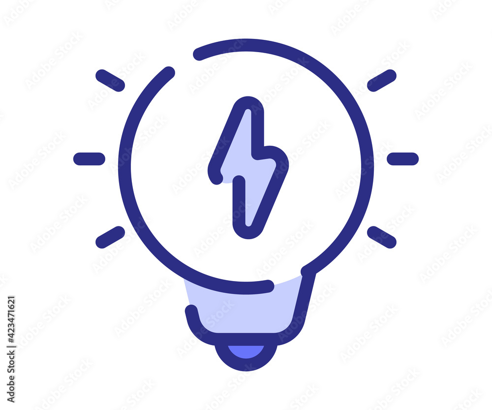 Poster idea light bulb energy single isolated icon with dashed line style and purple color