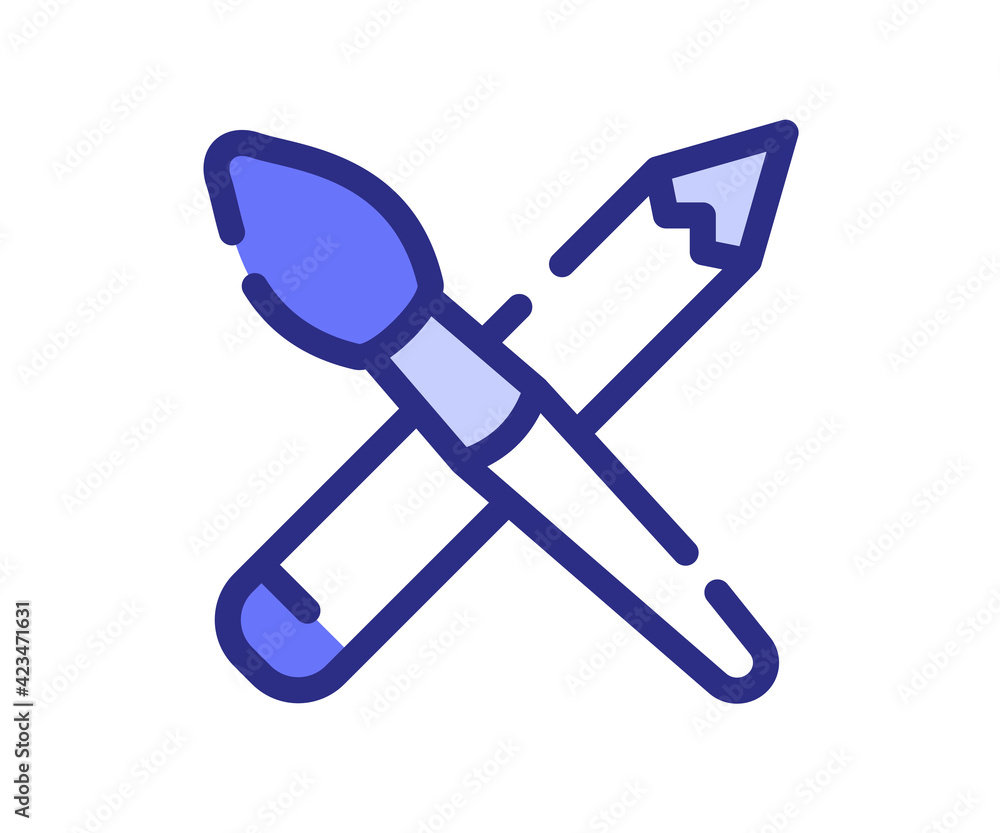 Poster art tool brush pencil single isolated icon with dashed line style and purple color