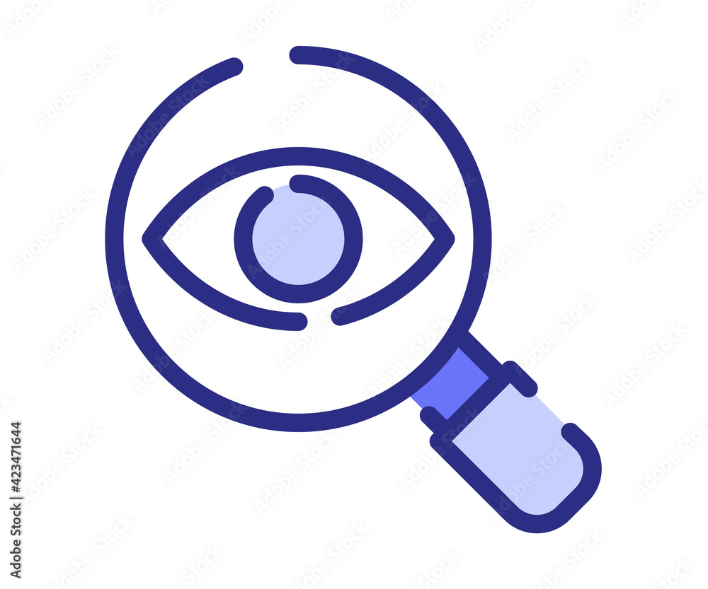 Aufkleber find searching eye single isolated icon with dashed line style and purple color