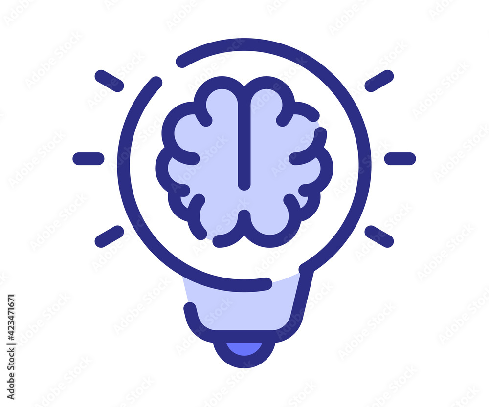Poster thinking process thought single isolated icon with dashed line style and purple color