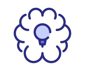 brain idea bulb single isolated icon with dashed line style and purple color