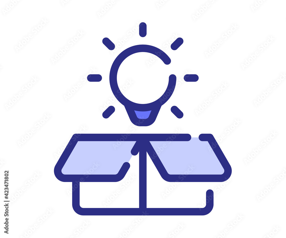 Aufkleber idea out of box light bulb single isolated icon with dashed line style and purple color
