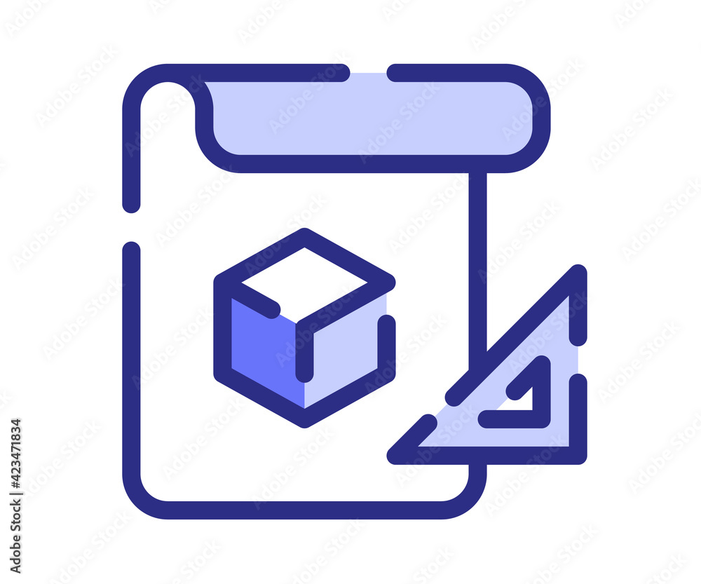 Poster blueprint concept plan single isolated icon with dashed line style and purple color