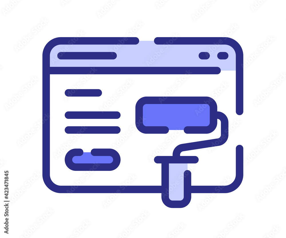 Poster landing page design single isolated icon with dashed line style and purple color