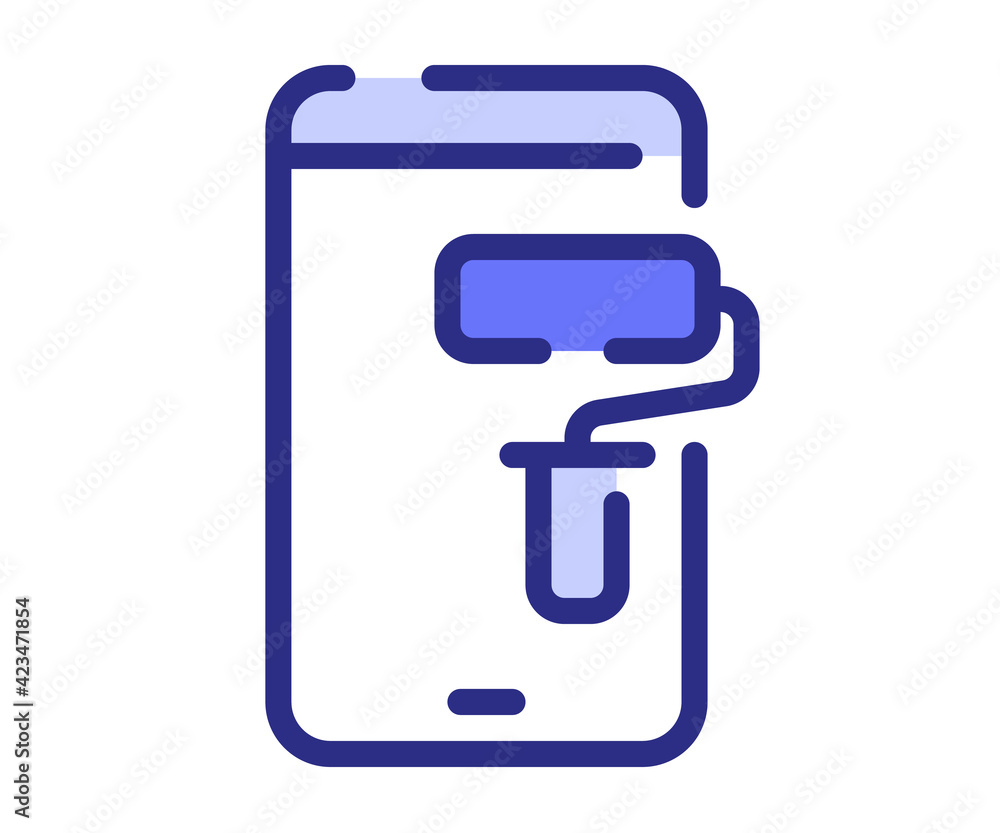 Poster app design smartphone single isolated icon with dashed line style and purple color