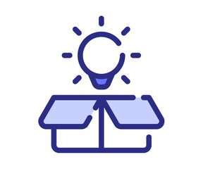 idea out of box light bulb single isolated icon with dashed line style and purple color