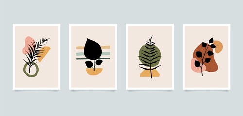 Modern aesthetic minimalist abstract botanical plants illustrations. Contemporary composition wall decor art posters collection.