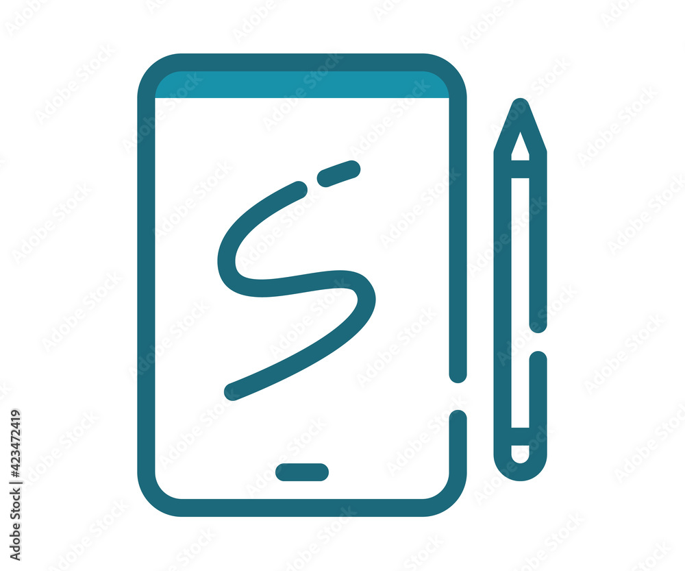 Poster sketchbook tablet drawing single isolated icon with solid line and dash style