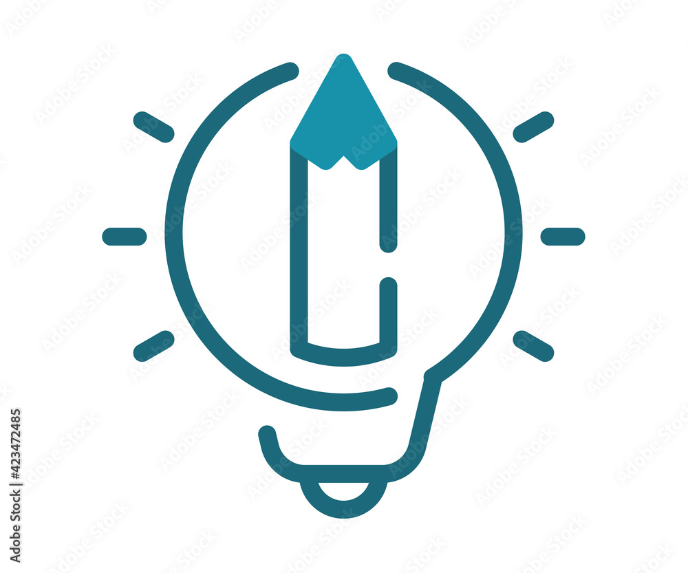 Poster innovation light pen create single isolated icon with solid line and dash style