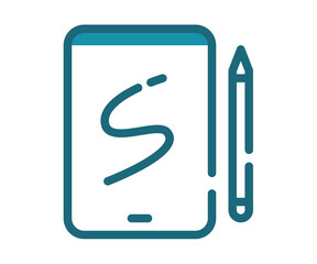 sketchbook tablet drawing single isolated icon with solid line and dash style