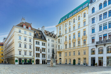 Fototapeta na wymiar Judenplatz Jewish Square in Vienna downtown. Famous place and touristic destination.