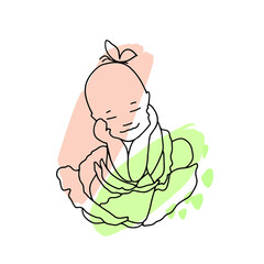 Abstract baby line drawing, in cabbage, symbol of infancy, gentle background.