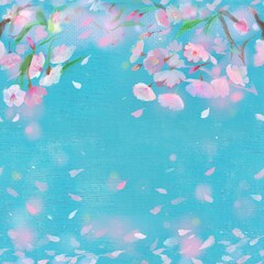 Fototapeta na wymiar ひらひら舞い落ちる桜の花びらとさくらのパターンイラスト