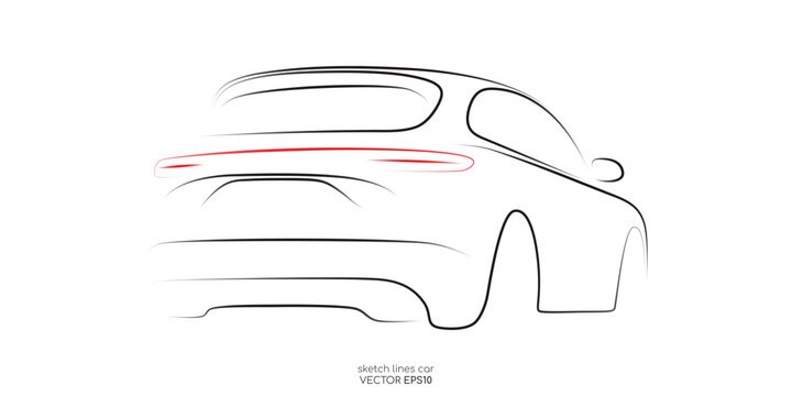 Modern SUV car sketch black line isolated on white background in side view. Vector illustration in concept technology electric car, self drive car
