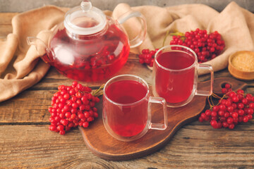 Healthy viburnum tea on table