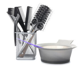 Set of hairdresser's tools on white background