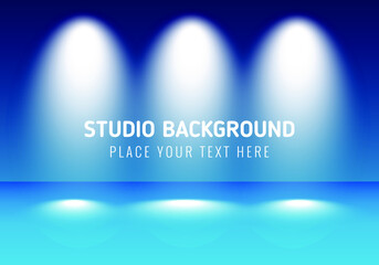Dark blue empty studio room background with lighting. Eps10 vector illustration.