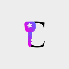 logo letter c with icon key modern vector design