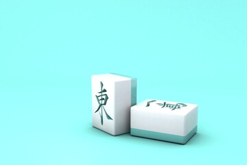 Blue 3D Mahjong (East and Ten Thousand) 