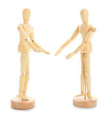 Wooden mannequins on white background