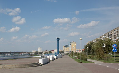 Russia Siberia Omsk city view from the embankment of the Irtysh River summer