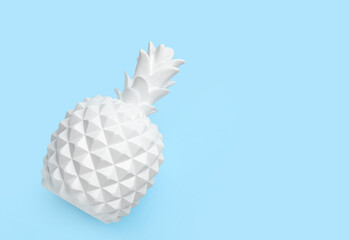 Stylish white pineapple on color background