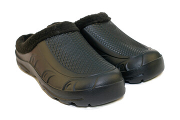 black rubber galoshes insulated on a white background