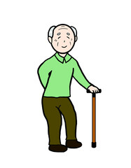 Elderly grandpa with a cane