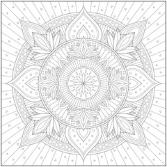 Circular pattern in form of mandala for learning and education. Coloring page illustration for adults and children. Outline style, black and white drawing.