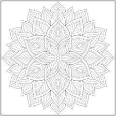 Circular pattern in form of mandala for learning and education. Coloring page illustration for adults and children. Outline style, black and white drawing.
