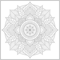 Circular pattern in form of mandala for learning and education. Coloring page illustration for adults and children. Outline style, black and white drawing.