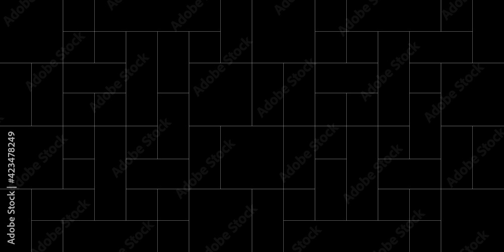 Poster geometric of tile random pattern. design mondrian style gold on black background. design print for i