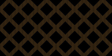 Geometric of vertical lines with diagonal square pattern. Design mosaic gold on black background. Design print for illustration, texture, textile, wallpaper, background.