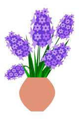 Hyacinth. Bouquet of flowers in a pot.
The concept of decor. Spring flower. Cartoon style. Used in web design for collages. Simple flat vector drawing.