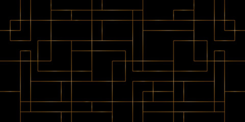 Geometric of mondrian pattern. Design rectangular and square tile gold on black background. Design print for illustration, texture, textile, wallpaper, background.