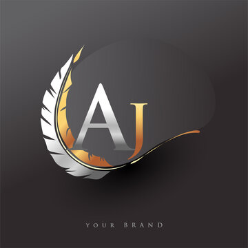 Initial letter AJ logo with Feather Gold And Silver Color, Simple and Clean Design For Company Name. Vector Logo for Business and Company.