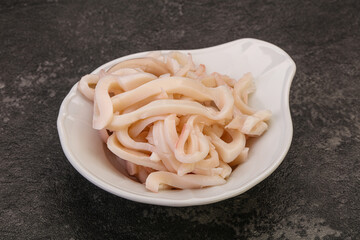 Marinated squid slices in the bowl