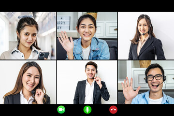 Video Conference Facetime Screen Monitor , Meeting of friends on-line, colleagues working distantly, virtual communication modern tech concept, Online Working or Technology Concept