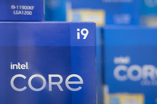 Close up on Intel CORE i9 Gen 11  CPU Destop Processor Box