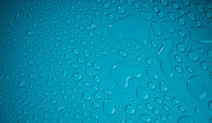 Water Drops on Blue Background. World Water Day Concept. Droplet Texture Surface. Environment Care....