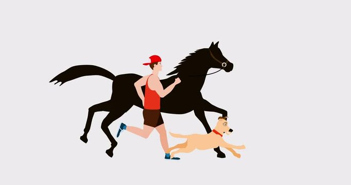 Running man, horse dog, 2d animation