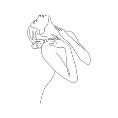 Trendy Line Art Woman Body. Minimalistic Black Lines Drawing. Female Figure Continuous One Line Abstract Drawing. Modern Scandinavian Design. Naked Body Art. Vector Illustration.
