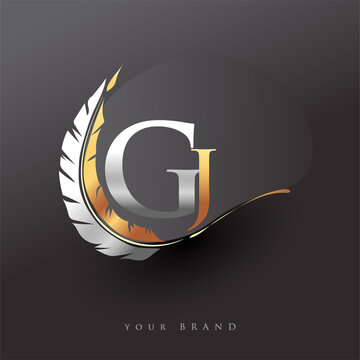 Initial letter GJ logo with Feather Gold And Silver Color, Simple and Clean Design For Company Name. Vector Logo for Business and Company.