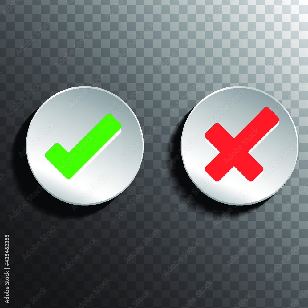 Poster vector yes and no check marks on circles in 3d style. eps10 vector illustration.