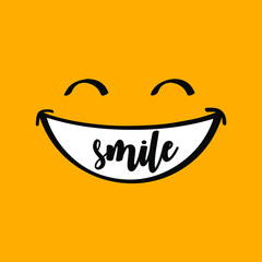 Happy world smile day. Smiling emoticon. Laughter lip symbol Smiling lips, mouth, tongue Funny teeth. Eps10 vector illustration.