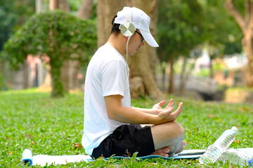 person working on laptop in the park