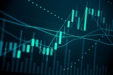 Stock market data on digital LED display. A daily market price and quotation of prices chart and candle stick tracking for Foreign Exchange trading.