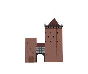 Vector color hand drawn illustration with an Stagiewna Gate and Tower on the Old Town of Gdansk, Poland