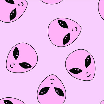 Seamless alien pattern. Hand drawn doodle background for textile, fashion wear, wrapping paper.